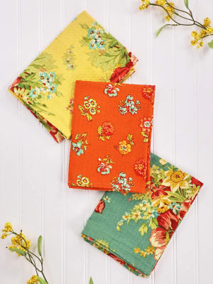 Tuscan Patchwork Tea Towels set of 3 Flower Bouquet