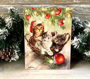 Christmas Kittens - Lighted Tabletop Canvas 8x6 Flower Bouquet