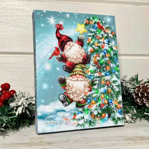 Holly Jolly Gnomes - Lighted Tabletop Canvas 8x6 Flower Bouquet