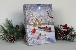 Christmas Journey - Lighted Tabletop Canvas 8x6 Flower Bouquet