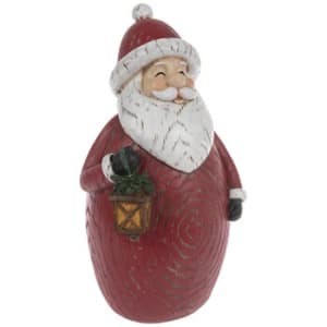 Wood Look Plump Santa & Lantern 14" Flower Bouquet