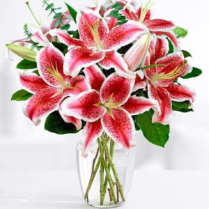 Stargazer Lilies In A Vase Flower Bouquet