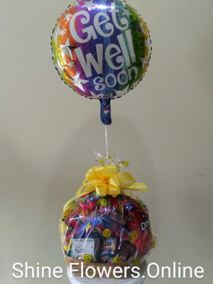 SNACK TIME Basket And Mylar Balloon(s)To Match Flower Bouquet