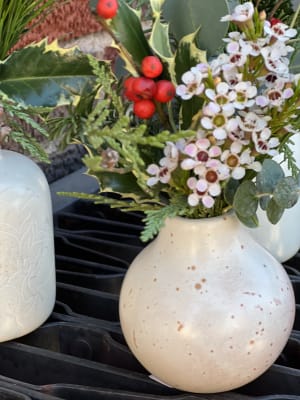 Stone Vase with Christmas Greens