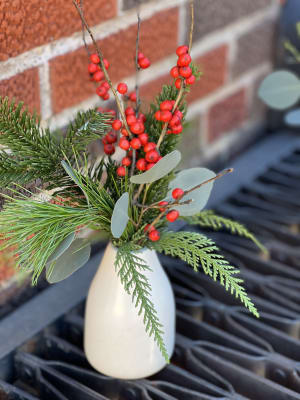 Stone Vase with Christmas Greens