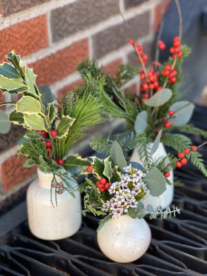 Stone Vase with Christmas Greens