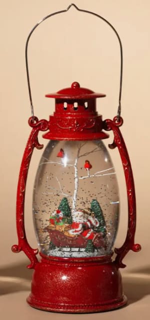 Classic Red Lantern - 9" Lighted Spinning Snow Globes Flower Bouquet