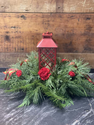 "Where's Santa?" Lantern Centerpiece Flower Bouquet