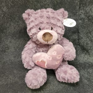 GAPV1890LAV - Ruffled Fur Bear with Heart Flower Bouquet