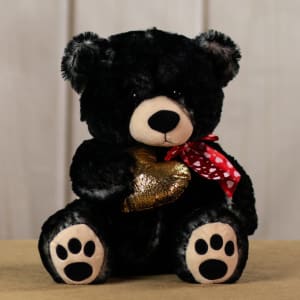 Black Bear with Gold Heart  Flower Bouquet