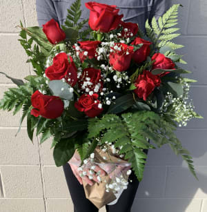 Dozen Red Roses Wrapped Flower Bouquet