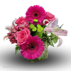 Lady in Pink Flower Bouquet