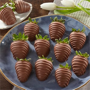 Belgian Milk Chocolate Covered Strawberries- 12pc Flower Bouquet