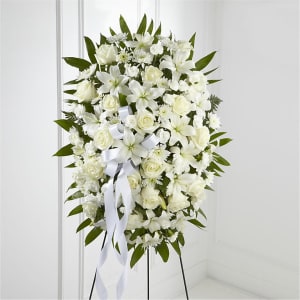 Exquisite Tribute Standing Spray-White Ribbon Flower Bouquet