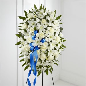 Exquisite Tribute Standing Spray-Blue Ribbon Flower Bouquet