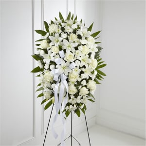 Exquisite Tribute Standing Spray-White Ribbon Flower Bouquet