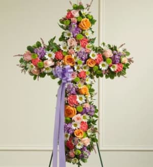 Pastel Mixed Flower Standing Cross Flower Bouquet