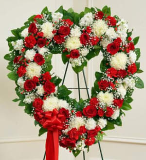 Always Remember Red & White Floral Heart Tribute Flower Bouquet
