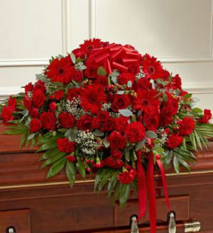 Red Mixed Half Casket Cover Flower Bouquet