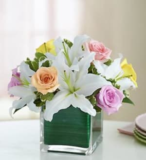 Pastel Rose and White Lily Cube Bouquet Flower Bouquet