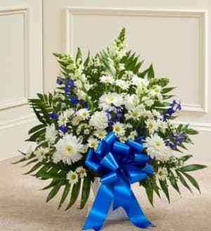 Tribute Blue & White Floor Basket Arrangement Flower Bouquet