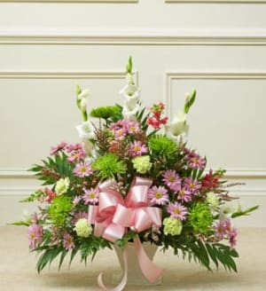 Heartfelt Tribute Pastel Floor Basket Arrangement Flower Bouquet