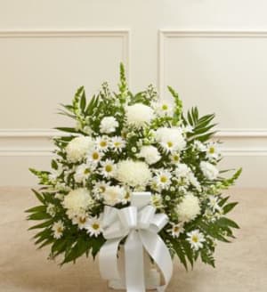 Heartfelt Tribute White Floor Basket Arrangement Flower Bouquet