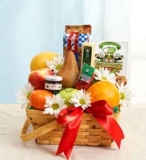 Fruit & Gourmet Basket Flower Bouquet