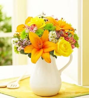 Fields of Europe in White Ceramic Pitcher Flower Bouquet