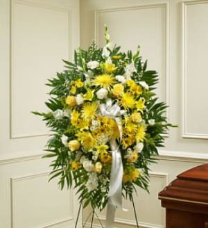 Deepest Sympathies Yellow Standing Spray Flower Bouquet