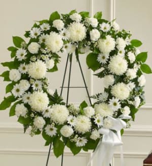 Serene Blessings White Standing Wreath Flower Bouquet