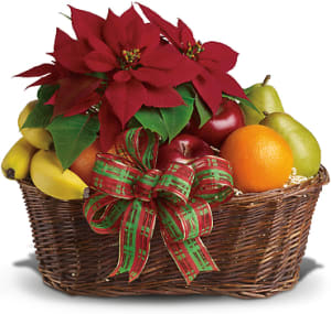 Fruit and Poinsettia Basket Flower Bouquet