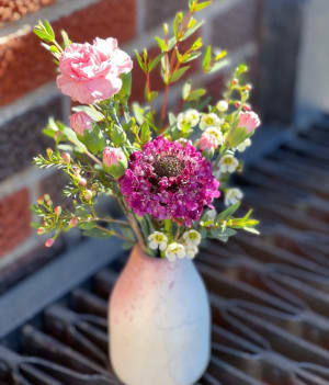 Stone Vase with Valentine's Blooms Flower Bouquet