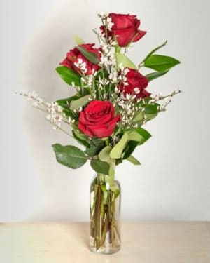 Four Rose Bud Vase Flower Bouquet