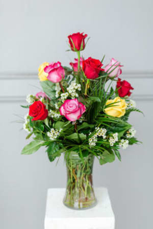 Dozen Multi-Colored Roses Flower Bouquet