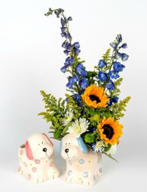 Puppy Dog Vase Flower Bouquet