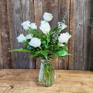 12 Long Stemmed White Roses LSR12W Flower Bouquet