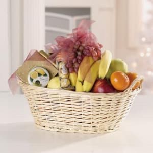 Fruit & Gourmet Basket Flower Bouquet