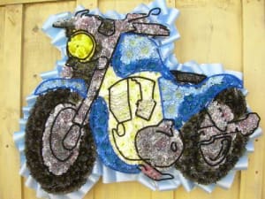 Harley Davidson, Blue & White custom floral 2D sculpture Flower Bouquet