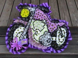 Harley Davidson Flower Sculpture in Purples Flower Bouquet