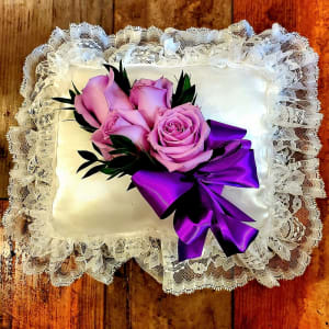 Satin Pillow, Lavender Flower Bouquet