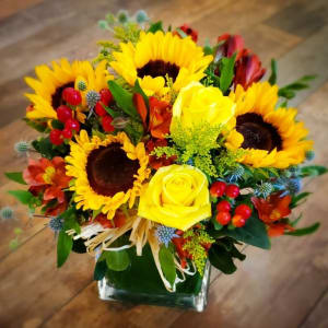 Thistle Berry Sunflower Cube Flower Bouquet