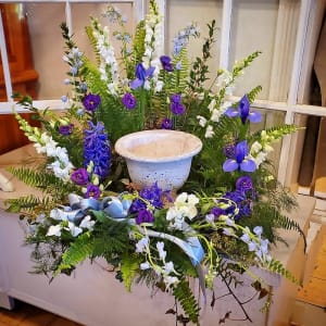 Urn Surround in Blue and White Flower Bouquet