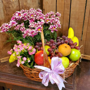 Ladies Plant and Fruit Basket Flower Bouquet