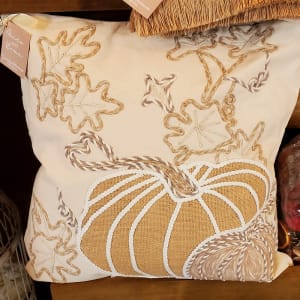 Pumpkin Pillow, White Flower Bouquet