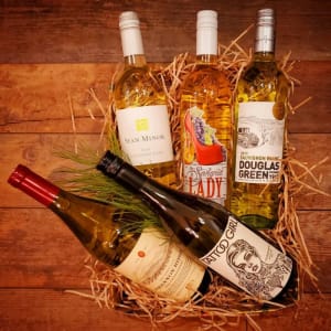 Five White Wine Gift Tray Flower Bouquet