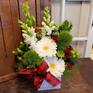 Christmas Box in Red, Green and White Flower Bouquet
