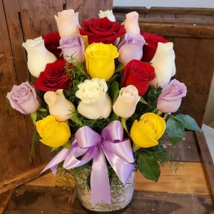 20 Mixed Rose Vase Flower Bouquet