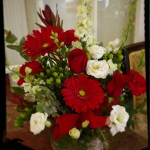 Saint Valentine's Red and White Birch Vase Flower Bouquet