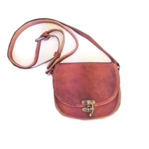 Le Papillon Genuine Leather Brown Satchel Crossbody Flower Bouquet